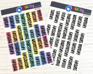 Days of the Week Script Planner Stickers Sheet