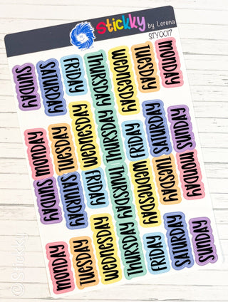 Days of the Week Script Planner Stickers Sheet