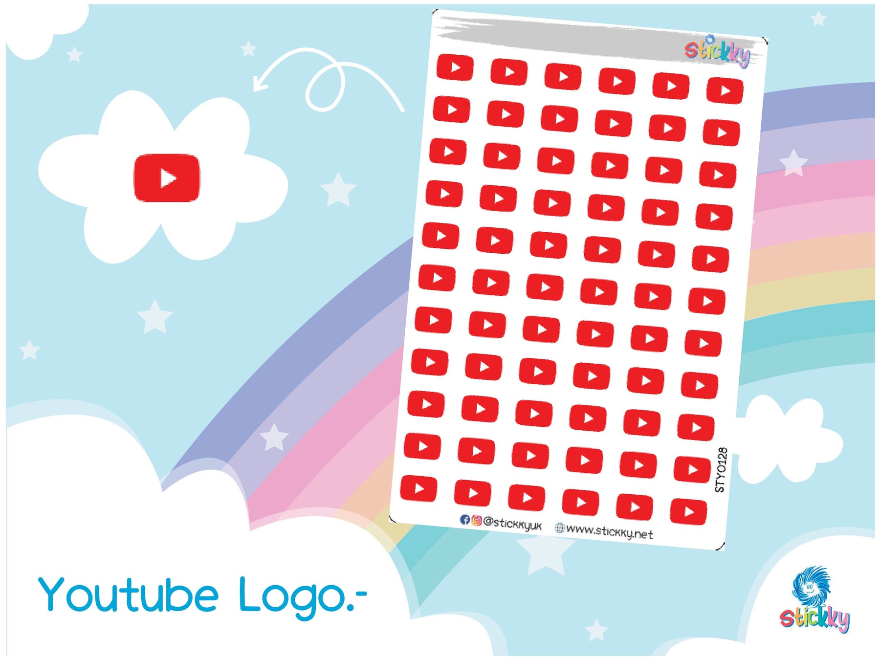Social Media Youtube Logo Stickers Sheet.-