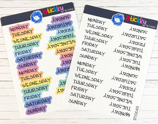 Days of the Week Script Planner Stickers Sheet