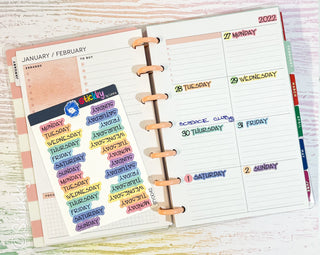 Days of the Week Script Planner Stickers Sheet