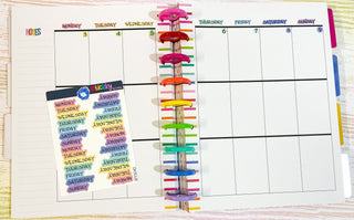 Days of the Week Script Planner Stickers Sheet