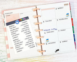 Days of the Week Script Planner Stickers Sheet