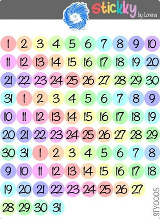 Days in Numbers of the Month Script Planner Stickers Sheet