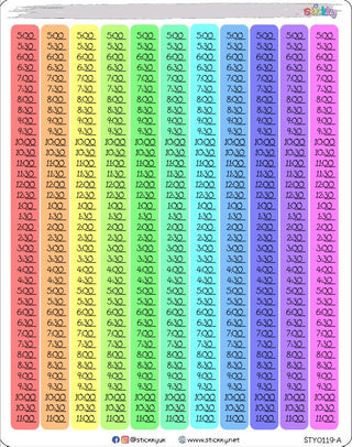 Time strip 1/2 hour Vertical Functional Stickers Sheet.-
