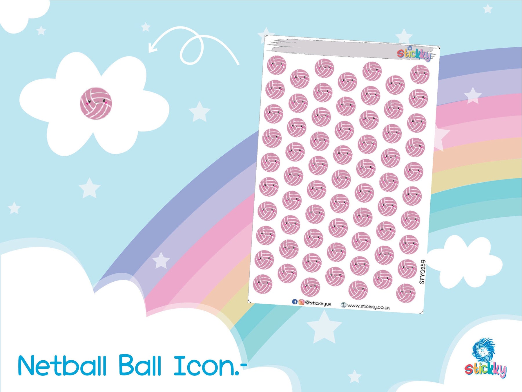 Netball Ball Stickers Sheet.-