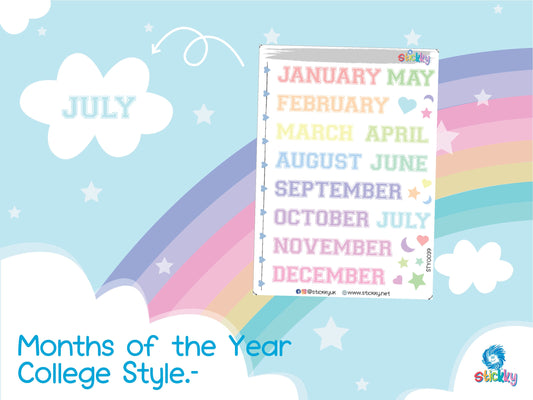 College Months of the Year Script Planner Stickers Sheet.-