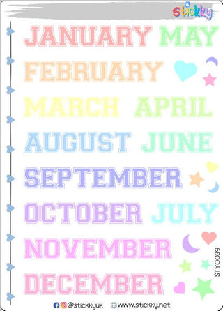 College Months of the Year Script Planner Stickers Sheet.-