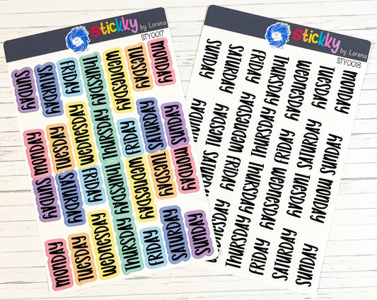 Days of the Week Script Classic Happy Planner Stickers Sheet