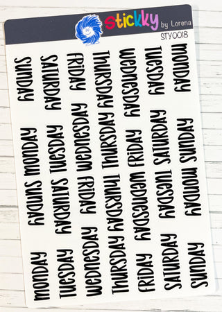 Days of the Week Script Classic Happy Planner Stickers Sheet