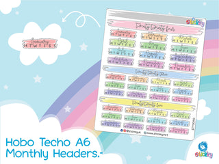 Cute 2025 Year View Hobonichi, Monthly Headers, Year At A Glance, Hobo Yearly Overlay Stickers - 2024-2025-2026 Calendar Stickers.-
