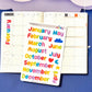 Rainbow Months of the Year Script Planner Stickers Sheet-V2-A