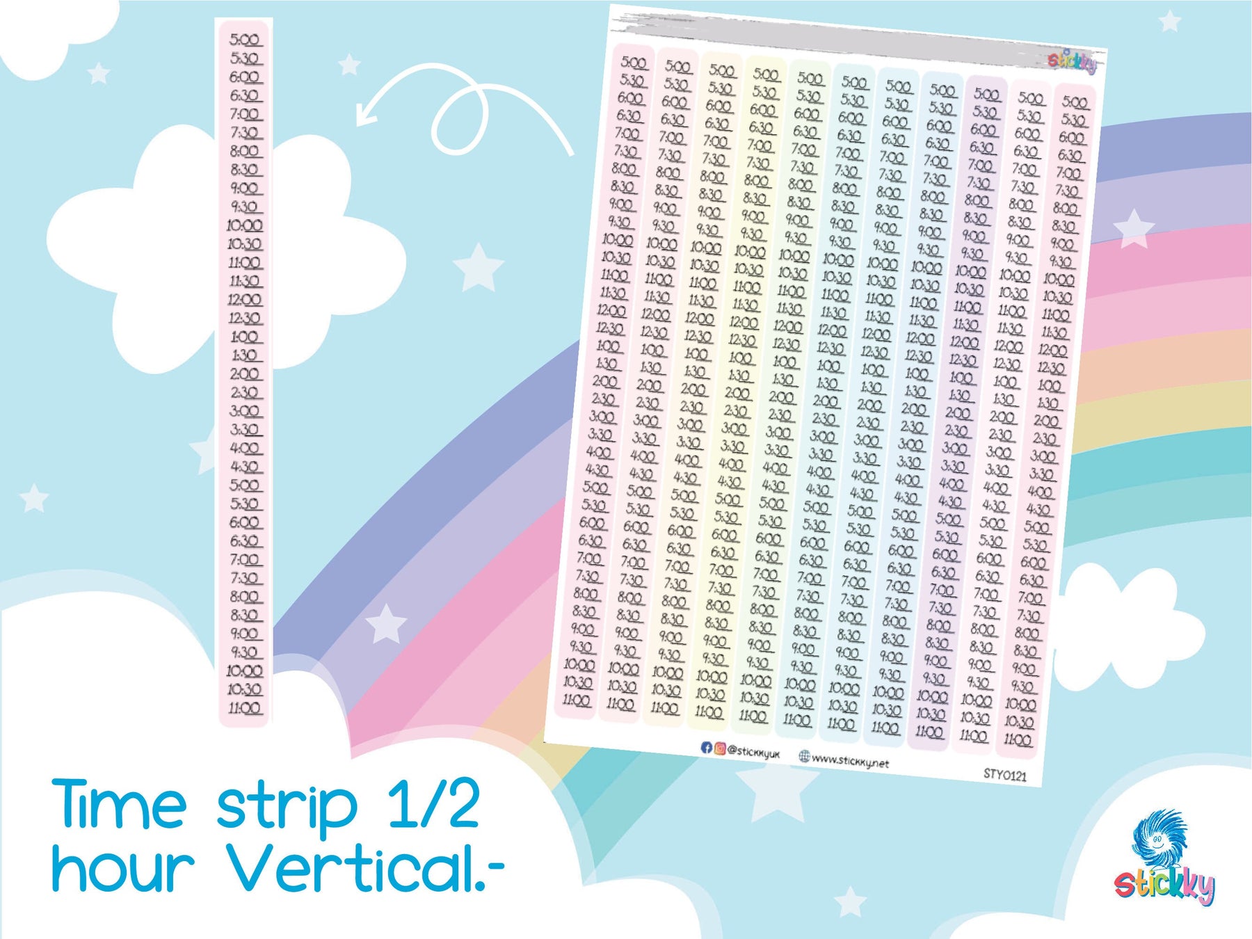 Time strip 1/2 hour Vertical Functional Stickers Sheet.-